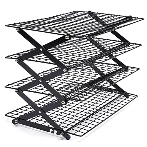 Cooling Rack, 4-Tier Upgraded Collapsible Cooling Rack Portable Foldable Camping Shelf Adjustable Stackable Roasting Cooking Drying Wire Cooling Rack for Cookies Cake Baking