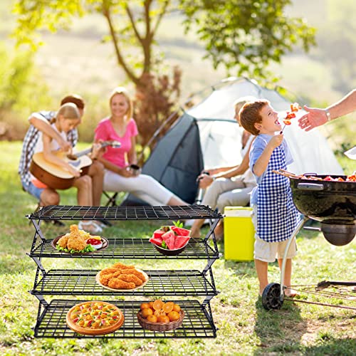 Cooling Rack, 4-Tier Upgraded Collapsible Cooling Rack Portable Foldable Camping Shelf Adjustable Stackable Roasting Cooking Drying Wire Cooling Rack for Cookies Cake Baking