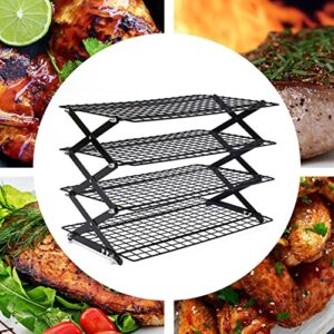 Cooling Rack, 4-Tier Upgraded Collapsible Cooling Rack Portable Foldable Camping Shelf Adjustable Stackable Roasting Cooking Drying Wire Cooling Rack for Cookies Cake Baking