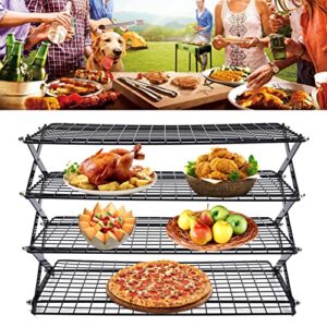 Cooling Rack, 4-Tier Upgraded Collapsible Cooling Rack Portable Foldable Camping Shelf Adjustable Stackable Roasting Cooking Drying Wire Cooling Rack for Cookies Cake Baking