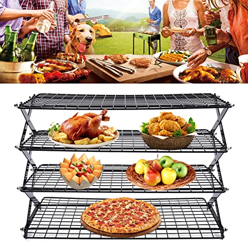 Cooling Rack, 4-Tier Upgraded Collapsible Cooling Rack Portable Foldable Camping Shelf Adjustable Stackable Roasting Cooking Drying Wire Cooling Rack for Cookies Cake Baking