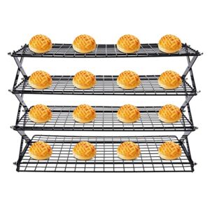 Cooling Rack, 4-Tier Upgraded Collapsible Cooling Rack Portable Foldable Camping Shelf Adjustable Stackable Roasting Cooking Drying Wire Cooling Rack for Cookies Cake Baking