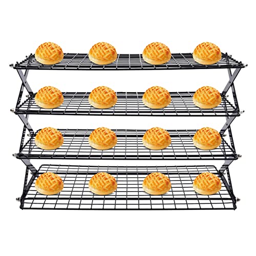 Cooling Rack, 4-Tier Upgraded Collapsible Cooling Rack Portable Foldable Camping Shelf Adjustable Stackable Roasting Cooking Drying Wire Cooling Rack for Cookies Cake Baking