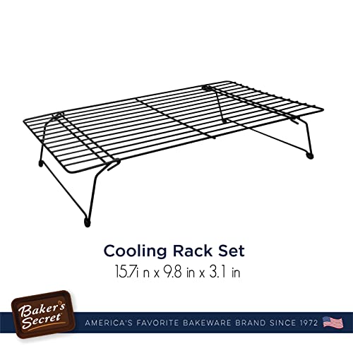 Baker's Secret Set of 3 Cooling Rack, Nonstick Coating for Easy Release, for Baking Roasting Cooking, Dishwasher Safe DIY Home Baking Supplies Accessories - Essentials Collection