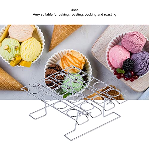 Ice Cream Cone Cupcake Baking Rack, 16 Cavities Stainless Steel Ice Cream Display Desktop Stand Tray DIY Cooling Rack for Kids Birthday Afternoon Tea Party