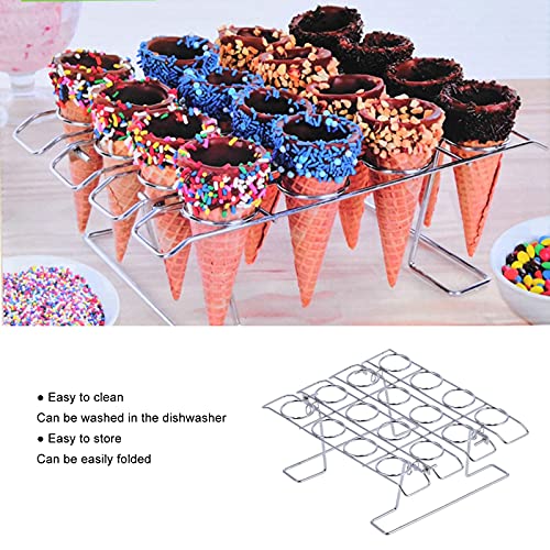 Ice Cream Cone Cupcake Baking Rack, 16 Cavities Stainless Steel Ice Cream Display Desktop Stand Tray DIY Cooling Rack for Kids Birthday Afternoon Tea Party