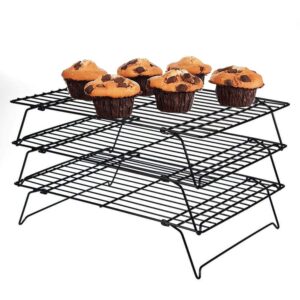 tier cooling rack, stackable baking rack shelf, kitchen cookie cooling rack baking supplies for bread cake biscuits and more (3-tier cooling racks)
