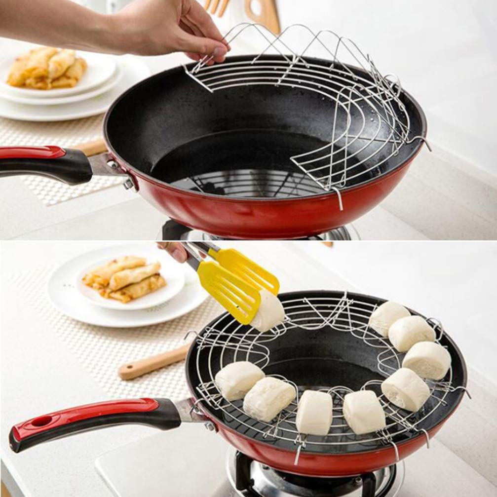 DOITOOL Barbeque Grill Stainless Steel Wok 2pcs Wok Ring Tempura Racks Semicircle Semicircle Steam Racks Fried Food Cooling Racks Strainers (34cm) Barbeque Grill Stainless Steel Frying Pan