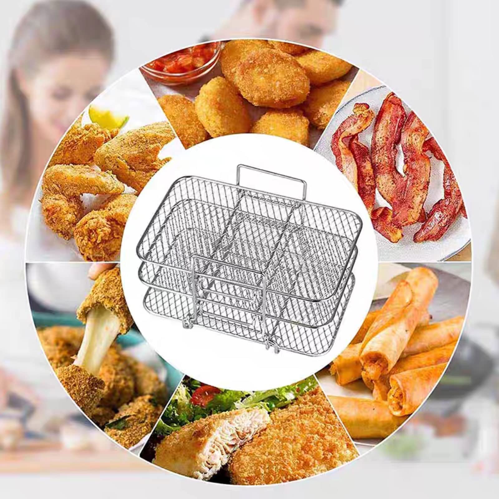 3PCS 19x12cm Stackable Baking Rack, Fryer Baking Rack Stainless Steel Grill Rack Stackable Cooling Rack Tray for 8QT Pot