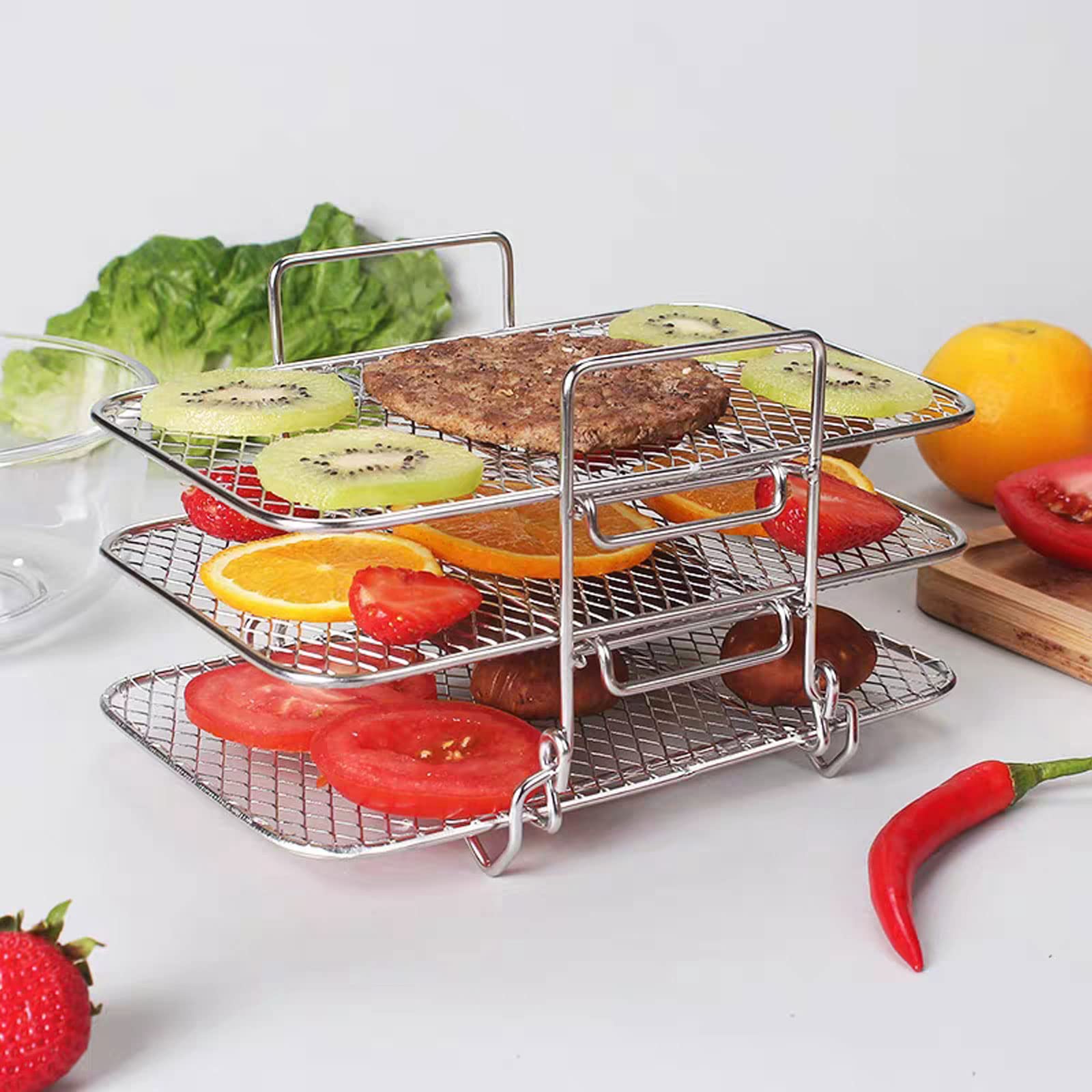 3PCS 19x12cm Stackable Baking Rack, Fryer Baking Rack Stainless Steel Grill Rack Stackable Cooling Rack Tray for 8QT Pot