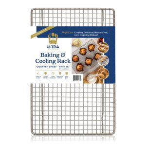 oven-safe 100% stainless steel cooling and baking rack - textured quarter sheet pan wire cooling rack for baking - dishwasher-safe, food-safe, heavy duty, small cooling rack for baking - 8.5 x 12-inch