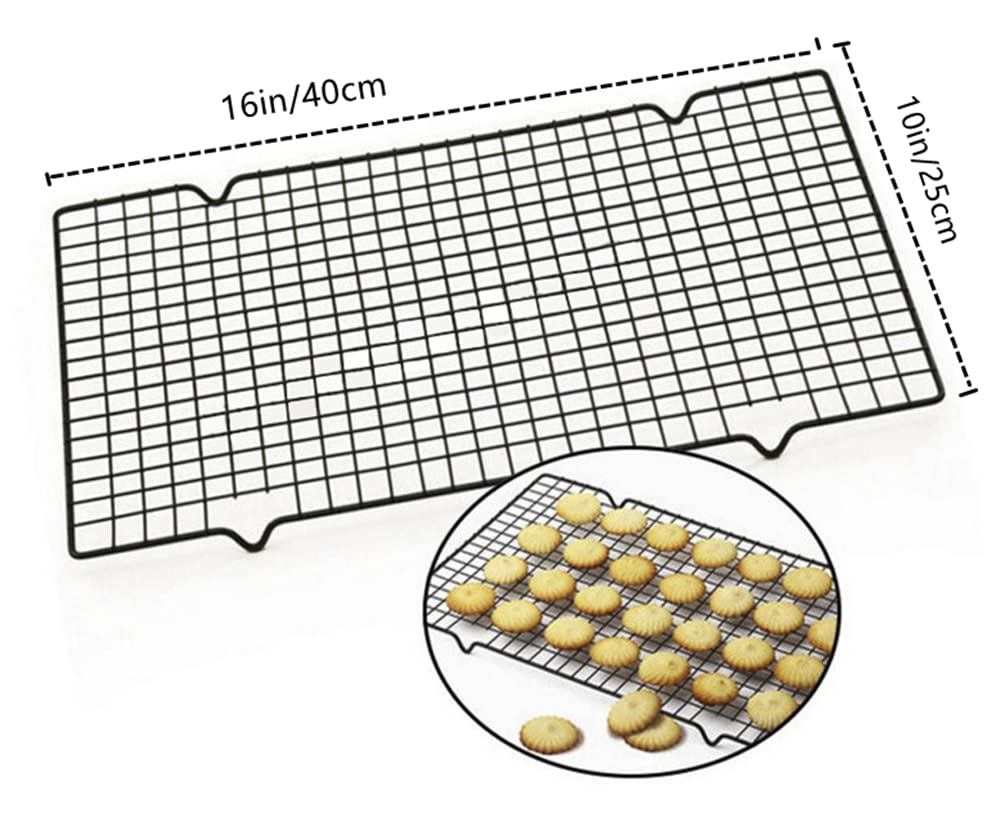 NatureMan Set of 2 Baking Cooling Rack, 16" x 10"Nonstick Wire Baking Rack，for Cooking, Roasting, Grilling, Easy to Clean