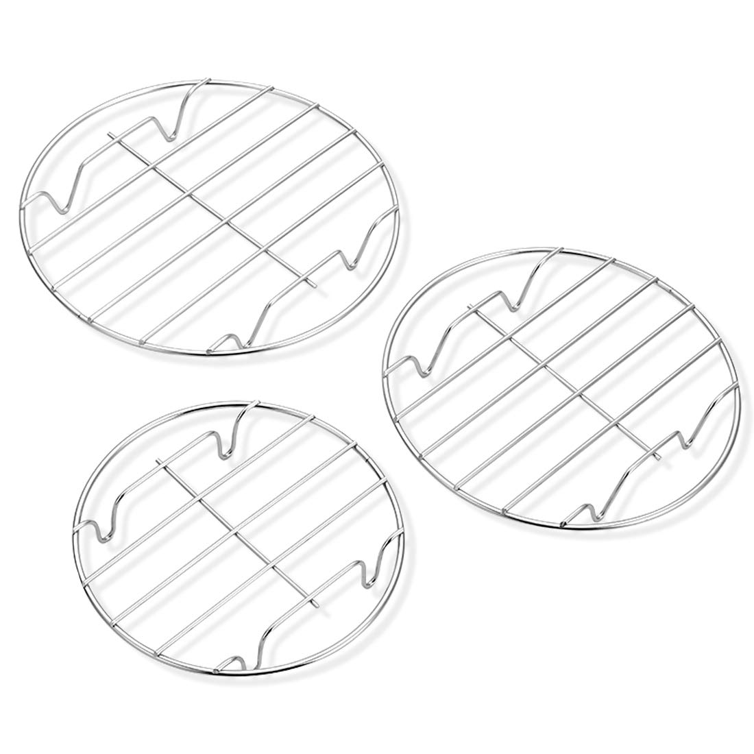 3 Pack Cooling Steaming Cake Rack, 6/7/8 inch round cooling rack, Stainless Steel Round Rack, for Air Fryer/Stockpot/Pressure Cooker/Round Cake Pan, Healthy & Dishwasher Safe