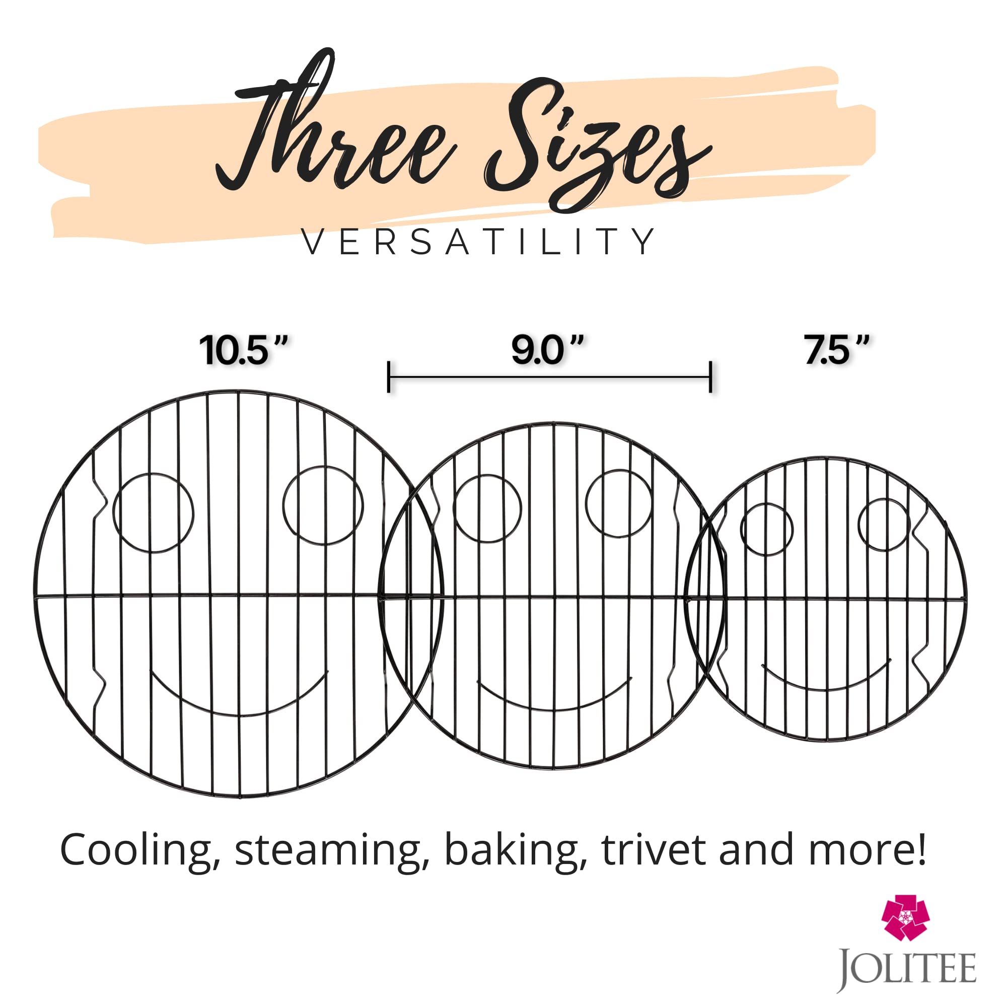 3PC Smiling Round Cooling Racks for Baking and Cooking, Stainless Steel Steamer Rack, Canning Rack, Cooking Rack, Cake Cooling Rack, Large, Med Small Cooling Rack, Trivet - Circle Wire Cooling Rack