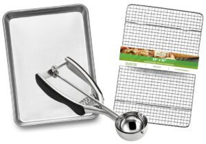 cookie bundle - spring chef 10”x15” stainless steel cooling rack, aluminum baking pan & cookie scoop