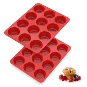 silivo silicone muffin pans nonstick 12 cup(2 pack) - 2.5 inch silicone cupcake pan - silicone baking molds for homemade muffins, cupcakes and egg bites - 12 cup muffin tin