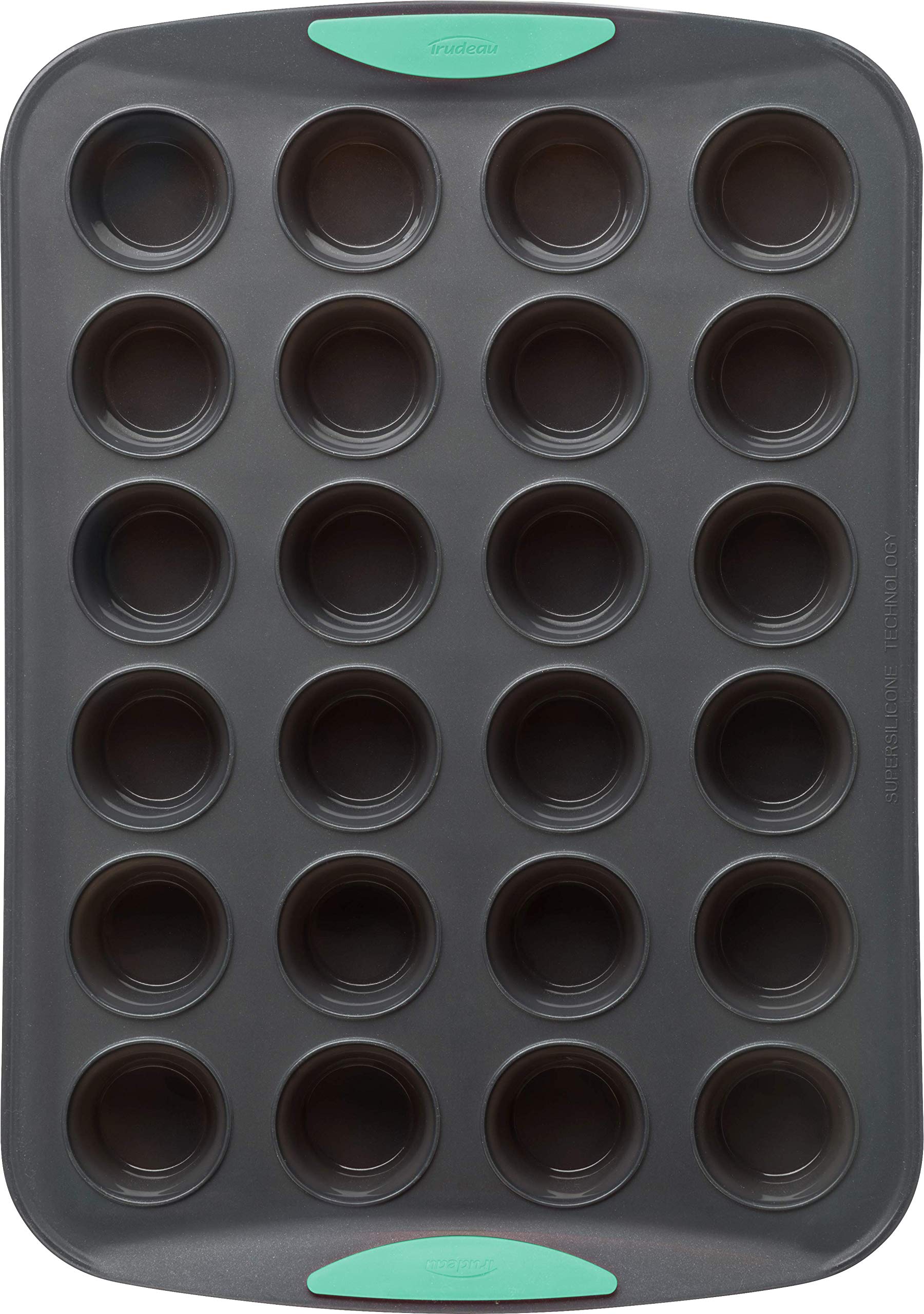 Trudeau Structure Silicone Muffin Pan, 24 Cup Mini, Grey/Mint