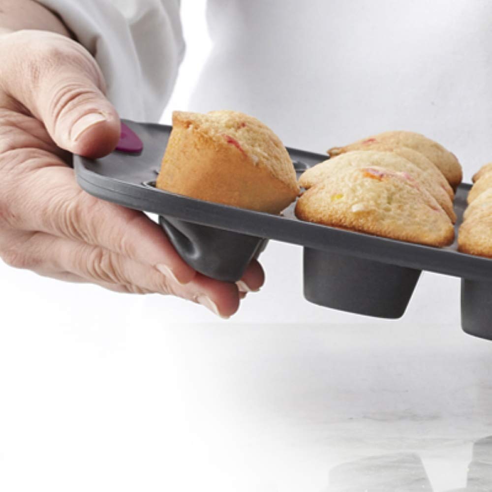 Trudeau Structure Silicone Muffin Pan, 24 Cup Mini, Grey/Mint