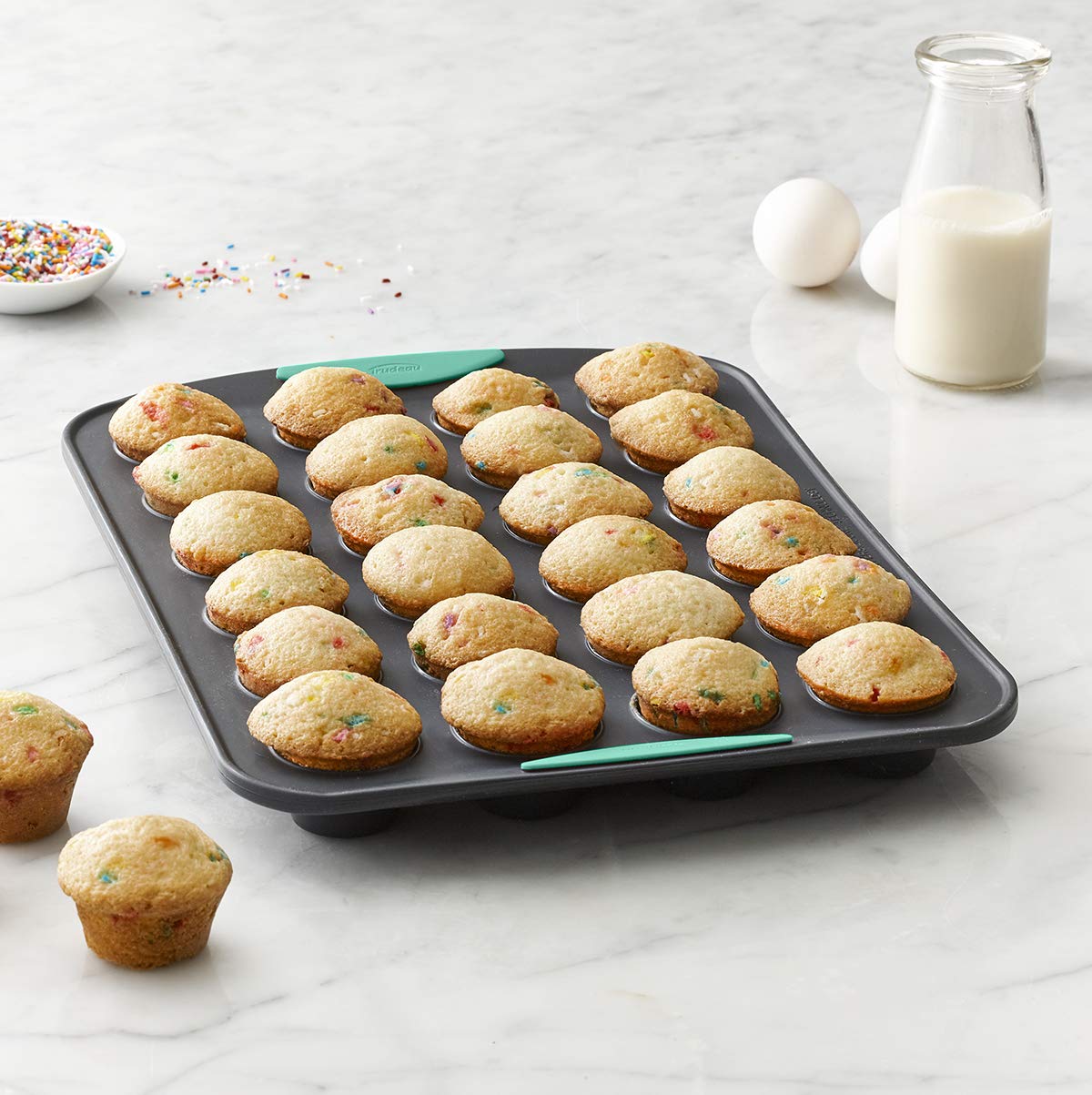 Trudeau Structure Silicone Muffin Pan, 24 Cup Mini, Grey/Mint