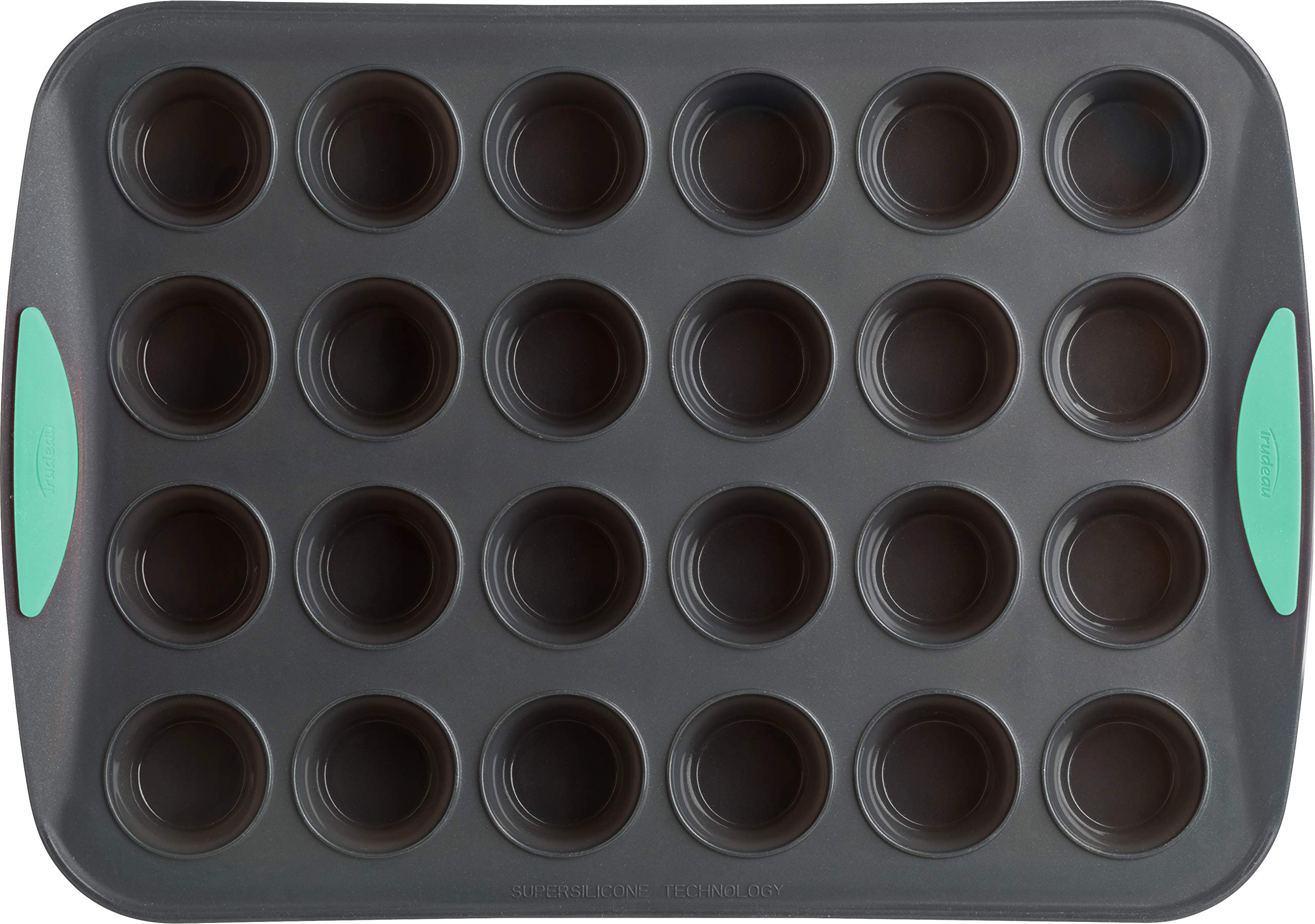 Trudeau Structure Silicone Muffin Pan, 24 Cup Mini, Grey/Mint