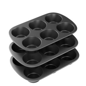 tiawudi 3 pack nonstick muffin pan, carbon steel cupcake pan, easy to clean and perfect for making muffins or cupcakes, 6 cup jumbo