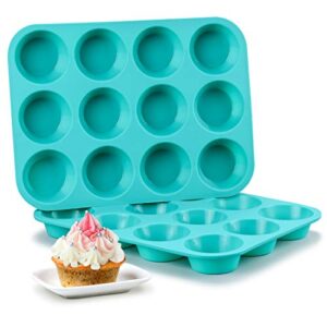 caketime silicone muffin pan set - cupcake pans 12 cups silicone baking molds,bpa free 100% food grade, pinch test approved, pack of 2