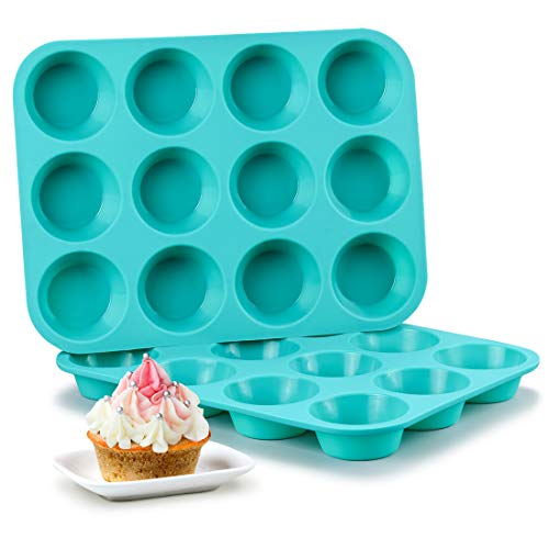 CAKETIME Silicone Muffin Pan Set - Cupcake Pans 12 Cups Silicone Baking Molds,BPA Free 100% Food Grade, Pinch Test Approved, Pack of 2