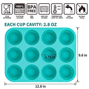 CAKETIME Silicone Muffin Pan Set - Cupcake Pans 12 Cups Silicone Baking Molds,BPA Free 100% Food Grade, Pinch Test Approved, Pack of 2