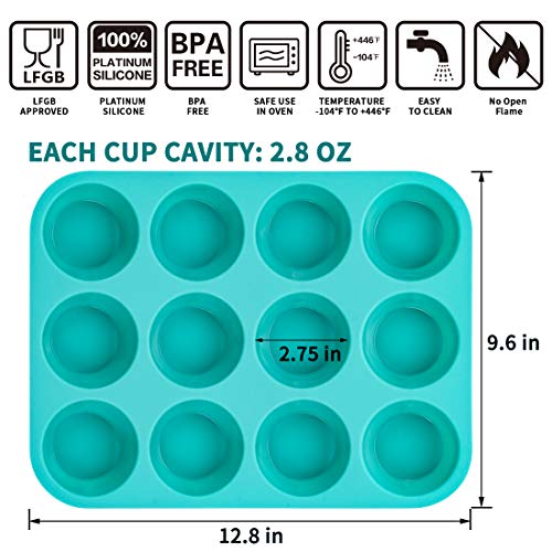 CAKETIME Silicone Muffin Pan Set - Cupcake Pans 12 Cups Silicone Baking Molds,BPA Free 100% Food Grade, Pinch Test Approved, Pack of 2