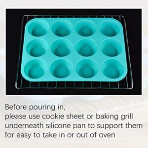 CAKETIME Silicone Muffin Pan Set - Cupcake Pans 12 Cups Silicone Baking Molds,BPA Free 100% Food Grade, Pinch Test Approved, Pack of 2