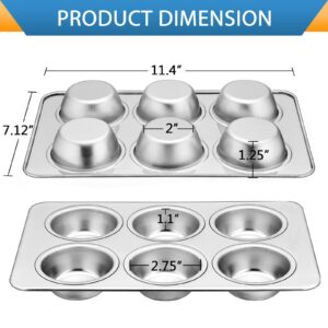 E-far Muffin Pan Set of 2, Stainless Steel Muffin Pan Tin for Baking, 6-Cup Metal Cupcake Pan Tray, Non-toxic & Healthy, Oven & Dishwasher Safe, Regular Size - 11.44 x 7.12 x 1.25 inch