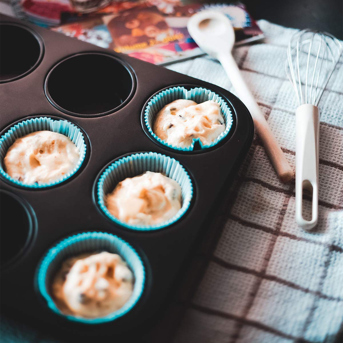 Kingrol 12-Cup Muffin & Cupcake Pans, Set of 3 Baking Pans, Non-stick Bakeware, 1.1" Deep