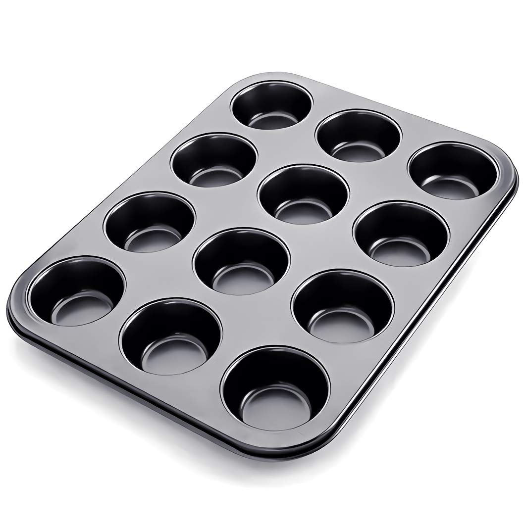 Kingrol 12-Cup Muffin & Cupcake Pans, Set of 3 Baking Pans, Non-stick Bakeware, 1.1" Deep