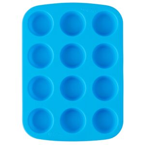 wilton easy-flex silicone mini muffin pan, 12-cup, blue