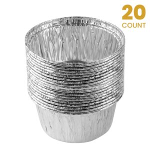 PLASTICPRO 3.5'' Inch Round Ramekins Muffin Cups Tin Foil Cupcake Pans Disposable Aluminum, Freezer & Oven Safe Pack of 20