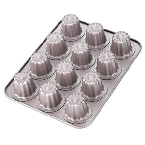 chefmade canele mold cake pan, 12-cavity non-stick canele muffin bakeware cupcake pan for oven baking (champagne gold)