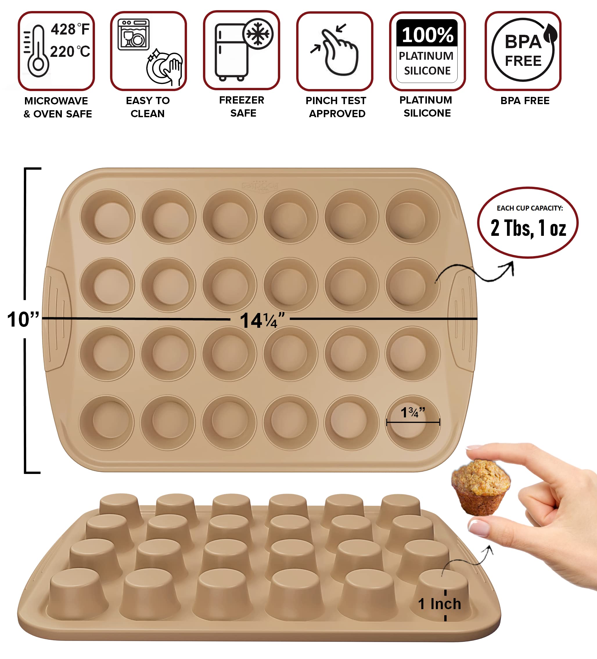 FOODIES HAVEN Silicone Mini Muffin Pan 24-Cup Nonstick Mini Cupcake Molds for Baking