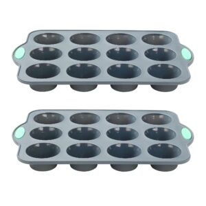 to encounter silicone muffin pan, 2 pack 12-cup, nonstick baking cups, bpa free cupcake pan with metal reinforced frame more strength