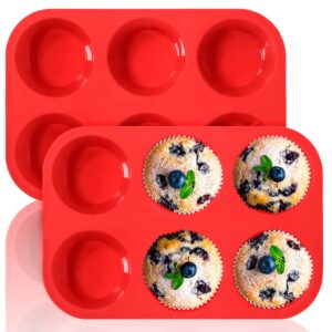anaeat silicone muffin pan - 6 cups non-stick cupcake molds, food grade silicone baking tray for making egg muffin, cupcake, quiches, tart and desserts, reusable muffin tin just pop out (2 pack)