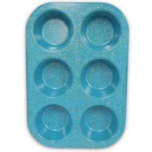 casaWare Toaster Oven 6 Cup Muffin Pan NonStick Ceramic Coated (Blue Granite)