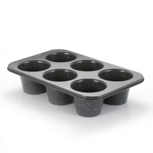 monfish jumbo deep muffin pan 6 cup large cupcake pan gray granite finish carbon steel muffin tin 3.5x3inch cup (deep 6 cup)