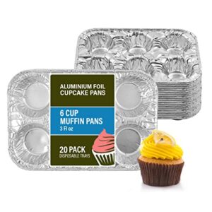 party bargains 6-cup aluminum muffin pans - 20 pack, standard size cupcake pans, disposable muffin tin for baking (max 240°c)