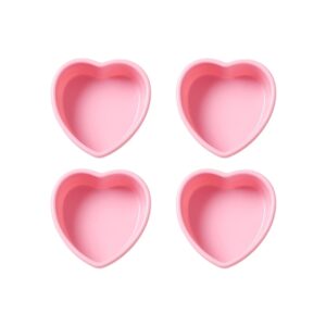rekidool silicone muffin pans cupcake set,4 inches hearts shaped silicone baking pans molds nonstick cupcake liners silicone baking cups (pack of 4, pink)