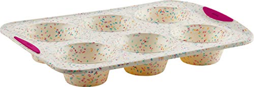 Trudeau Structure White Confetti Reinforced 6 Cup Jumbo Muffin Pan Silicone Bakeware