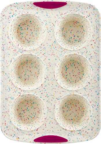 Trudeau Structure White Confetti Reinforced 6 Cup Jumbo Muffin Pan Silicone Bakeware