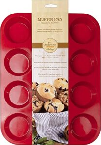 mrs. anderson's baking silicone 12-cup muffin pan baking mold, bpa free, non-stick european-grade silicone, 13.5 x 10 x 1.25-inches