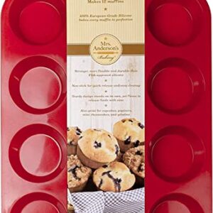 Mrs. Anderson's Baking Silicone 12-Cup Muffin Pan Baking Mold, BPA Free, Non-Stick European-Grade Silicone, 13.5 x 10 x 1.25-Inches