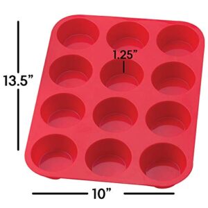 Mrs. Anderson's Baking Silicone 12-Cup Muffin Pan Baking Mold, BPA Free, Non-Stick European-Grade Silicone, 13.5 x 10 x 1.25-Inches