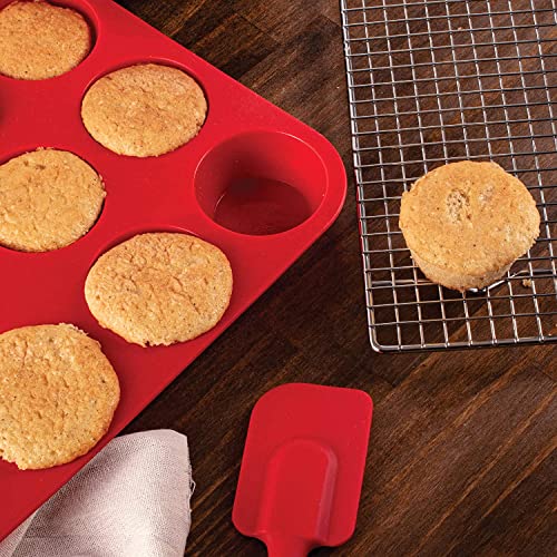 Mrs. Anderson's Baking Silicone 12-Cup Muffin Pan Baking Mold, BPA Free, Non-Stick European-Grade Silicone, 13.5 x 10 x 1.25-Inches