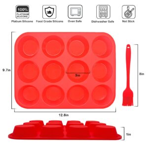 Bongpuda Silicone Muffin Pans Nonstick 12, Egg Bite Mold 2 Packs with Silicone Oil Brush - Cupcake Pan 12 Regular Size | Silicone Baking Sheet Brownie Trays for Oven, Bakeware, Cookies